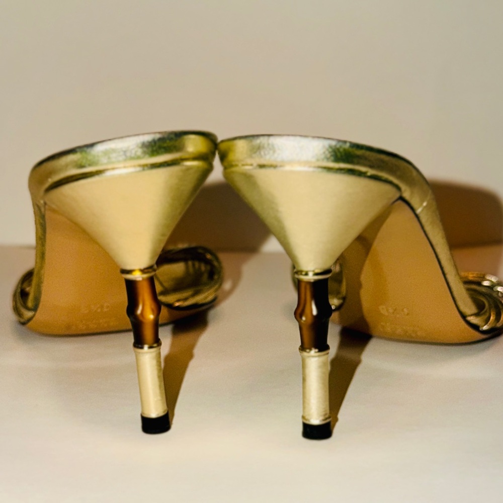 Gucci Metallic Gold Braided Strap Mule Heels Made in Italy w/ Box Size 9.5 - Picture 7 of 10